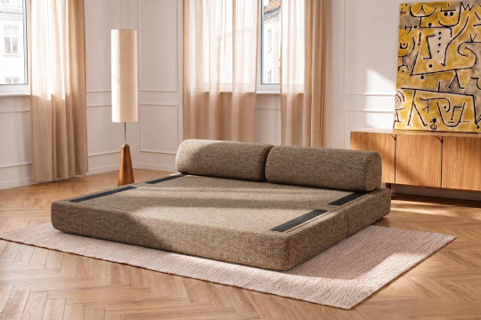 Canapé 3 places convertible et modulable - Tissu tweed Marron