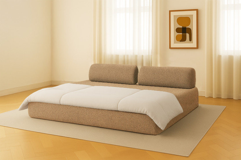 Canapé droit convertible 3 places - Tissu tweed - Marron