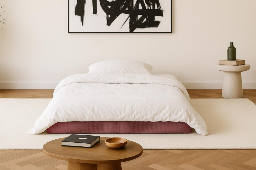 Canapé droit convertible et modulable 2 places - Velours côtelé - Rouge