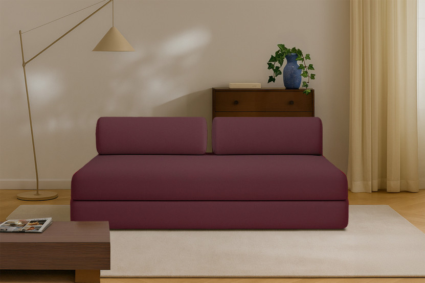 Canapé droit convertible 3 places - Tissu lisse - Rouge