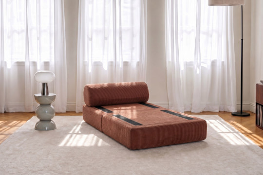 Fauteuil convertible et modulable - Velours côtelé Terracotta