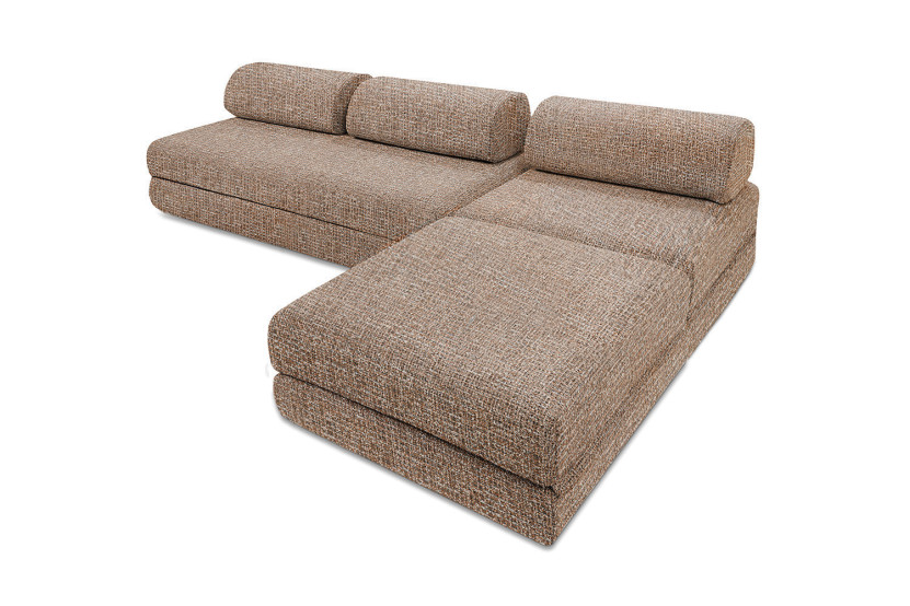 Canapé d'angle convertible 6 places - Tissu tweed - Marron
