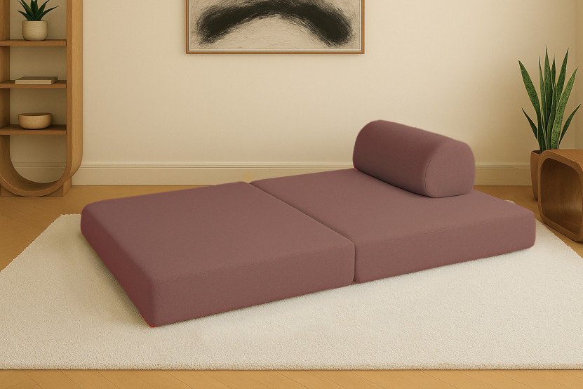 Canapé droit convertible et modulable 2 places - Tissu lisse - Terracotta