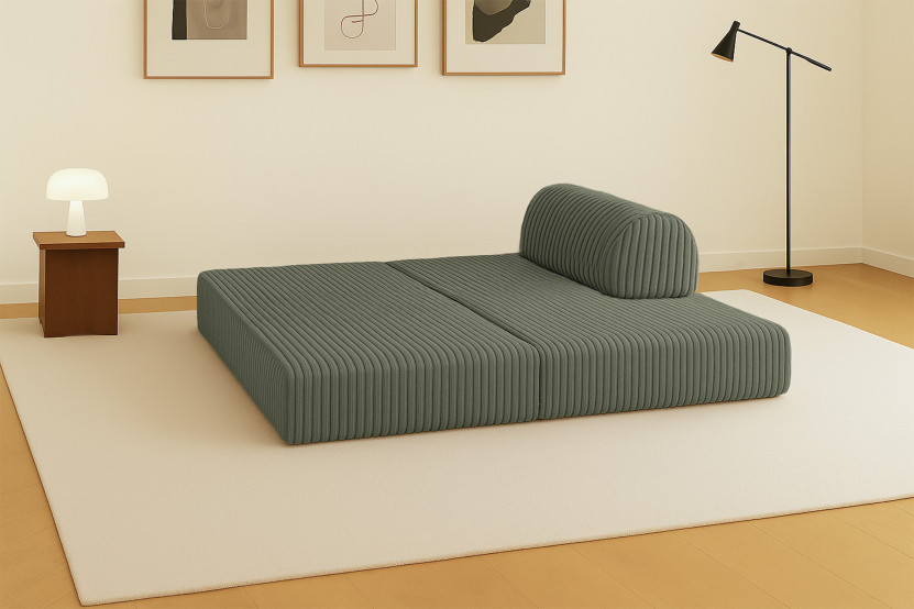 Canapé droit convertible et modulable 2 places - Velours côtelé XL - Vert