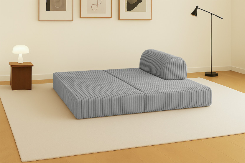 Canapé droit convertible et modulable 2 places - Velours côtelé XL - Gris clair