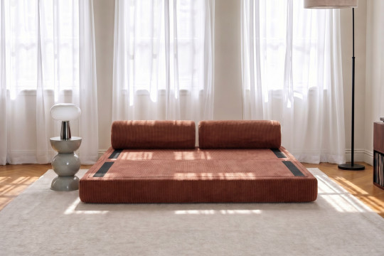 Canapé 3 places convertible et modulable - Velours côtelé Terracotta