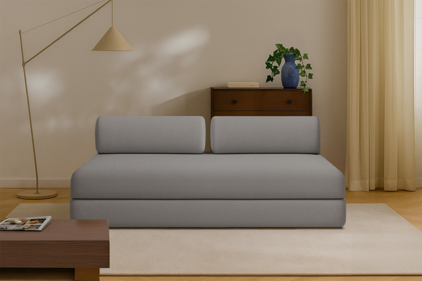 Canapé droit convertible 3 places - Tissu lisse - Gris