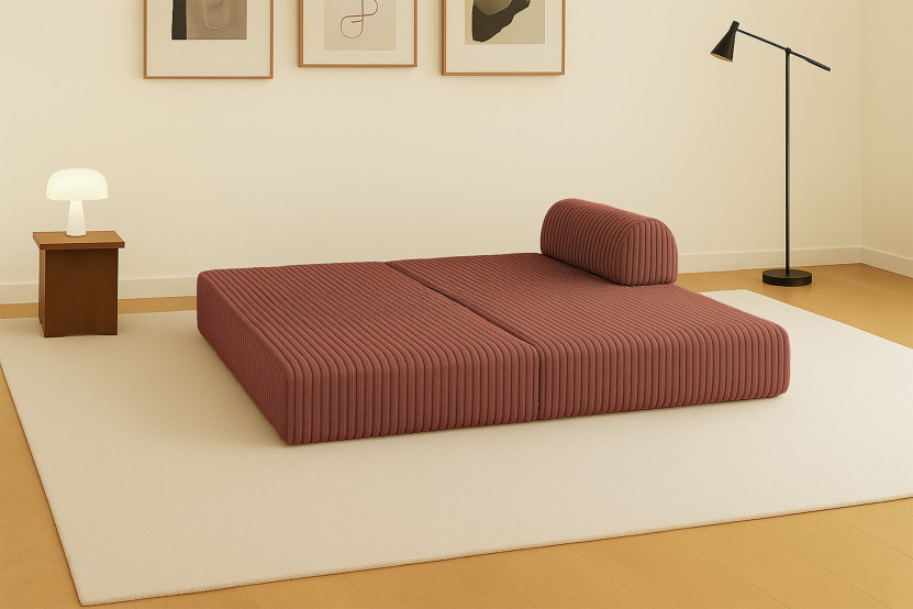Canapé droit convertible et modulable 2 places - Velours côtelé XL - Terracotta