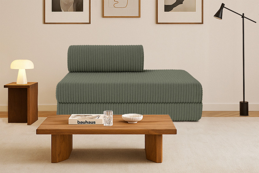 Canapé droit convertible et modulable 2 places - Velours côtelé XL - Vert