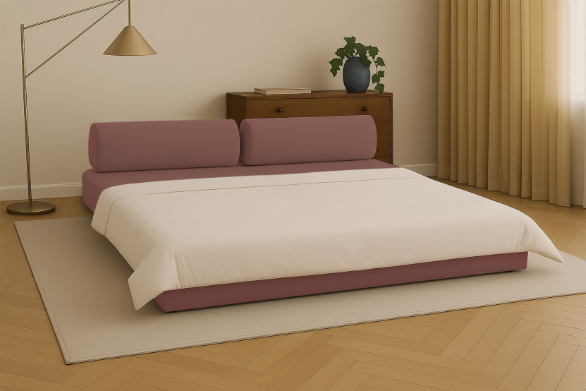 Canapé droit convertible 3 places - Tissu lisse - Terracotta