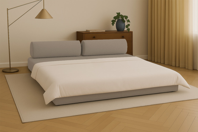 Canapé droit convertible 3 places - Tissu lisse - Taupe