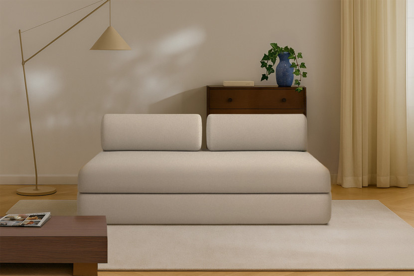 Canapé droit convertible 3 places - Tissu lisse - Taupe