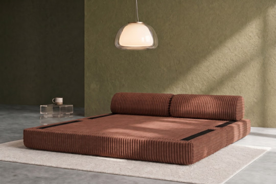 Canapé 3 places convertible et modulable - Velours côtelé XL Terracotta