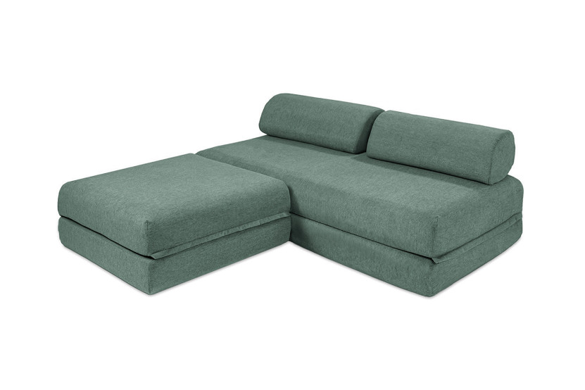 Canapé d'angle convertible 4 places - Tissu lisse - Vert
