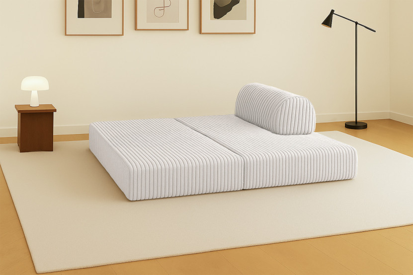 Canapé droit convertible et modulable 2 places - Velours côtelé XL - Blanc