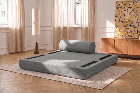 Canapé 2 places convertible et modulable - Tissu lisse Gris