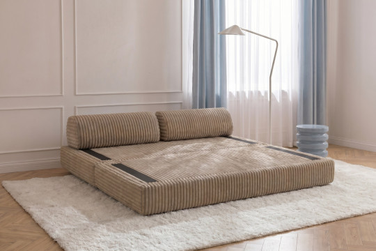 Canapé 3 places convertible et modulable - Velours côtelé XL Marron