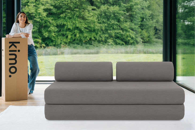 Canapé droit convertible 3 places - Tissu lisse - Gris