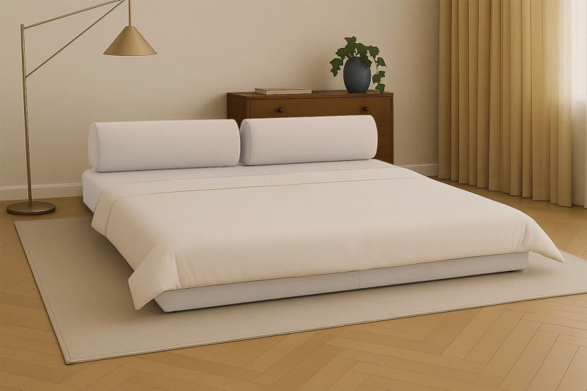 Canapé droit convertible 3 places - Tissu lisse - Beige