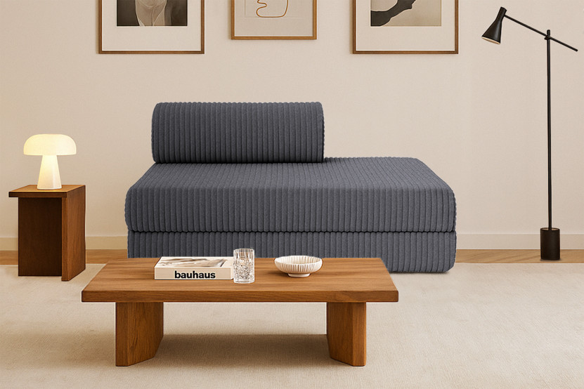 Canapé droit convertible et modulable 2 places - Velours côtelé XL - Gris