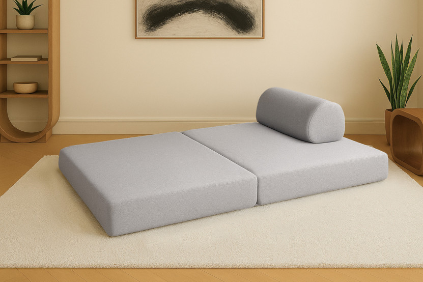 Canapé droit convertible et modulable 2 places - Tissu lisse - Gris clair