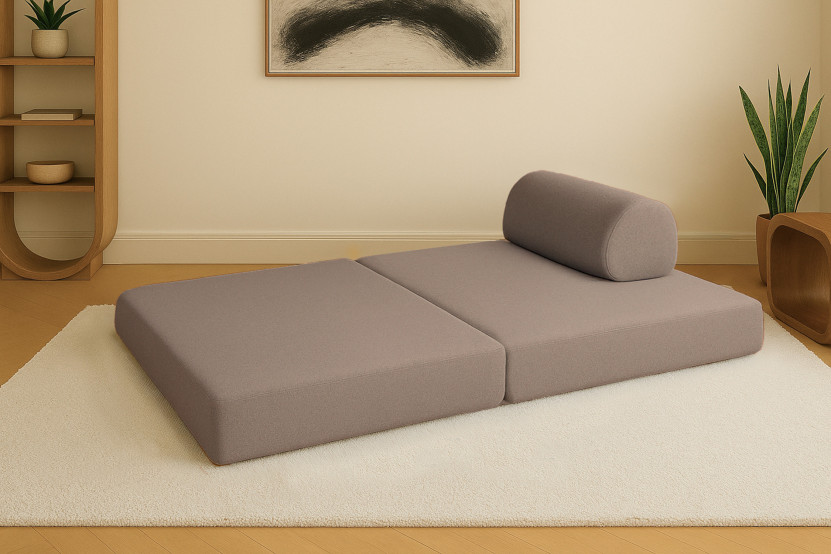 Canapé droit convertible et modulable 2 places - Tissu lisse - Marron