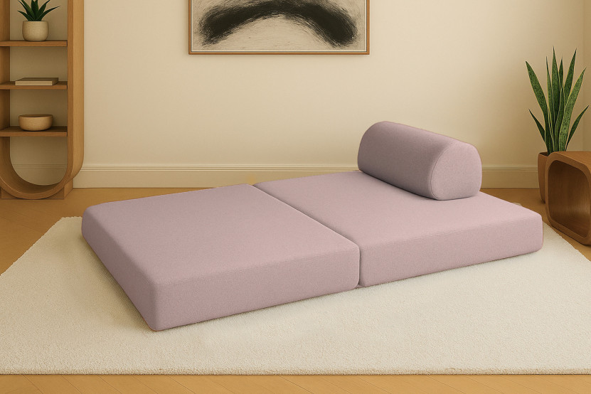 Canapé droit convertible et modulable 2 places - Tissu lisse - Rose