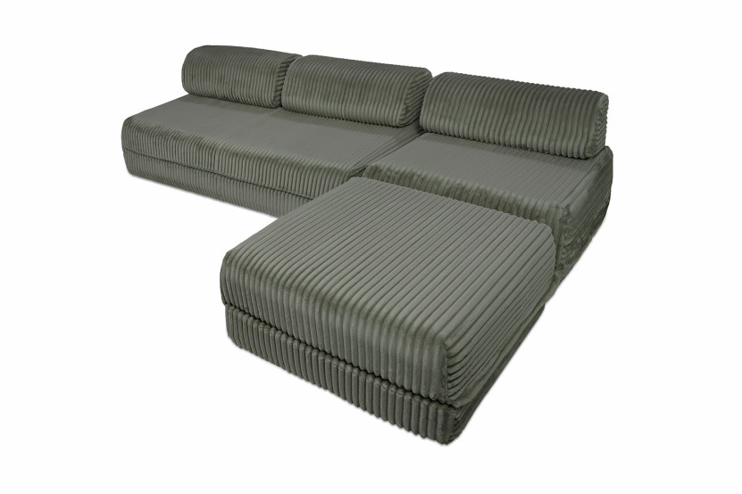 Canapé d'angle convertible 6 places - Velours côtelé XL - Vert