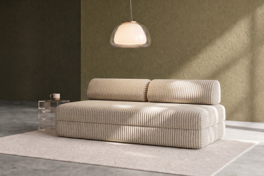 Canapé 3 places convertible et modulable - Velours côtelé XL Beige