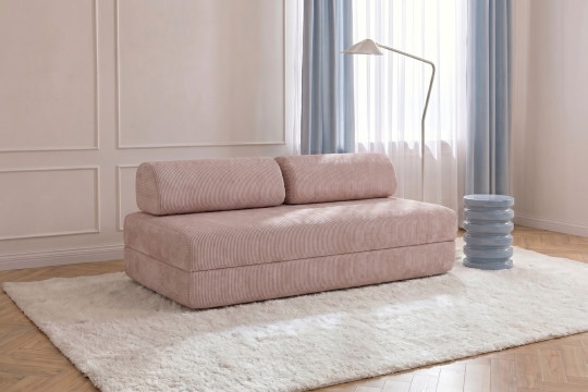 Canapé 3 places convertible et modulable - Velours côtelé Rose pâle