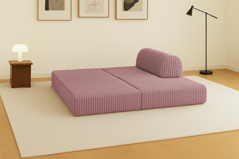 Canapé droit convertible et modulable 2 places - Velours côtelé XL - Rose