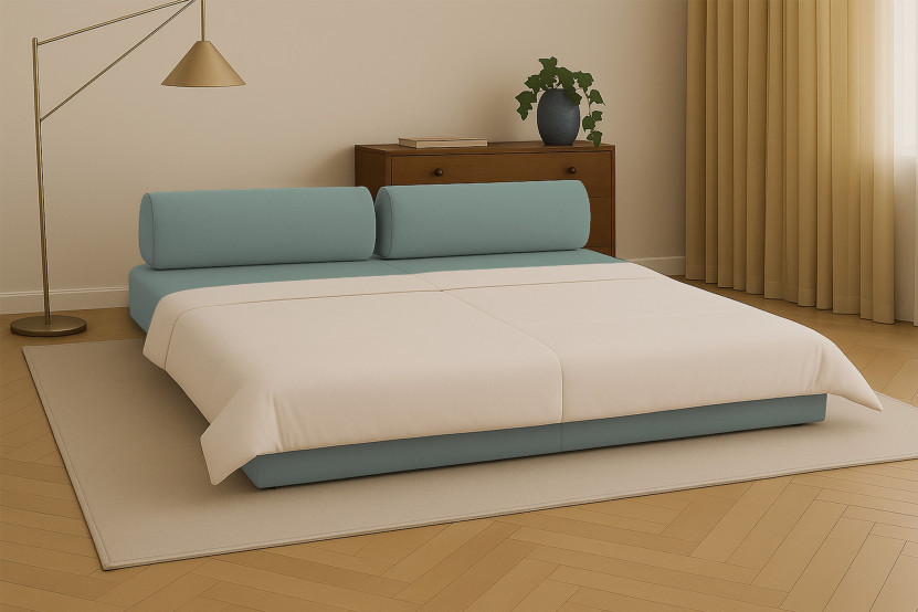 Canapé droit convertible 3 places - Tissu lisse - Vert