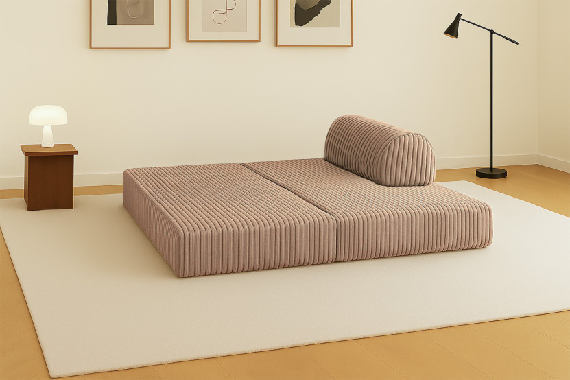 Canapé droit convertible et modulable 2 places - Velours côtelé XL - Marron