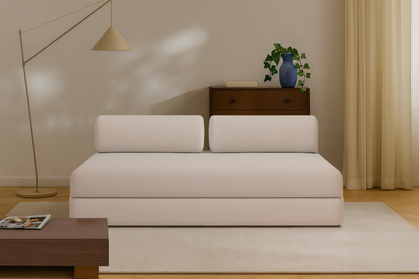 Canapé droit convertible 3 places - Tissu lisse - Beige