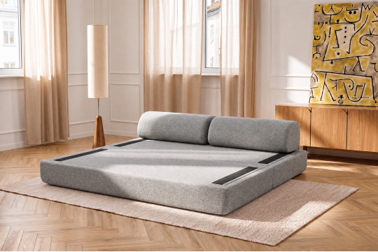 Canapé 3 places convertible et modulable - Tissu tweed Gris