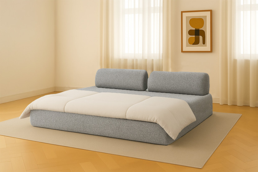 Canapé droit convertible 3 places - Tissu tweed - Gris