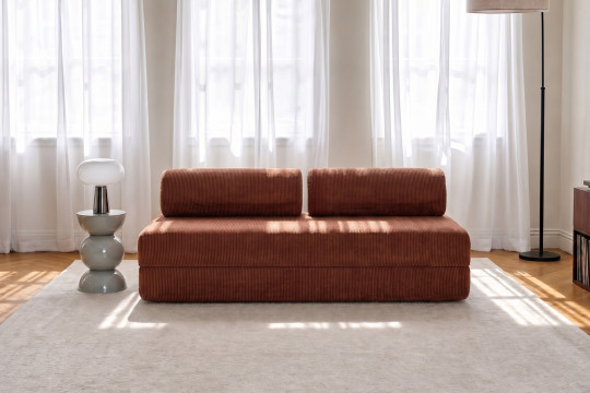 Canapé 3 places convertible et modulable - Velours côtelé Terracotta