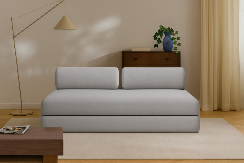 Canapé droit convertible 3 places - Tissu lisse - Gris clair