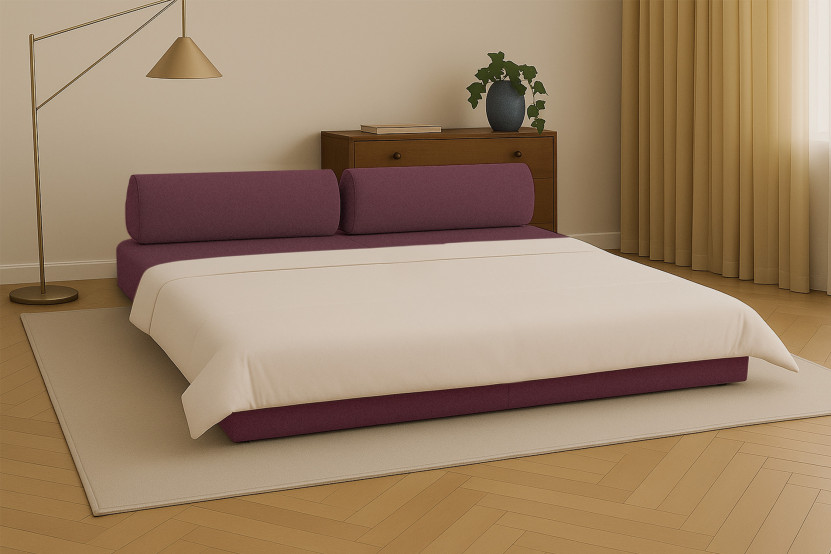 Canapé droit convertible 3 places - Tissu lisse - Rouge