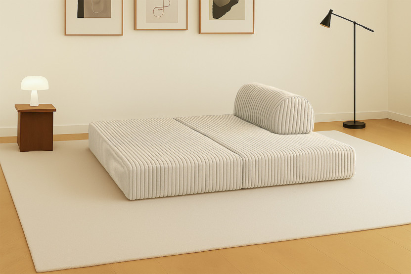 Canapé droit convertible et modulable 2 places - Velours côtelé XL - Beige