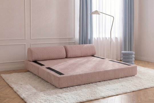 Canapé 3 places convertible et modulable - Velours côtelé Rose pâle
