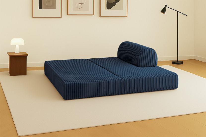 Canapé droit convertible et modulable 2 places - Velours côtelé XL - Bleu