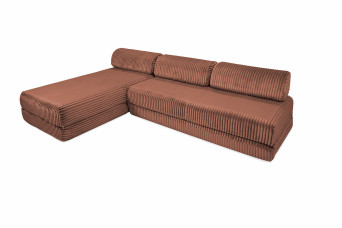 Canapé d'angle convertible 6 places - Velours côtelé XL - Terracotta