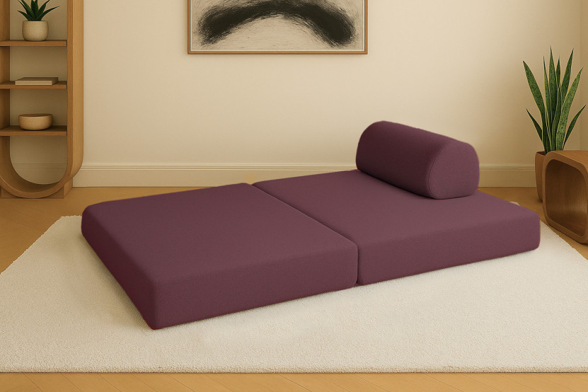 Canapé droit convertible et modulable 2 places - Tissu lisse - Rouge