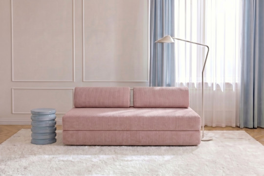Canapé 3 places convertible et modulable - Velours côtelé Rose pâle
