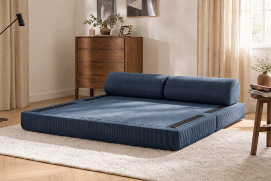 Canapé 3 places convertible et modulable - Velours côtelé Bleu