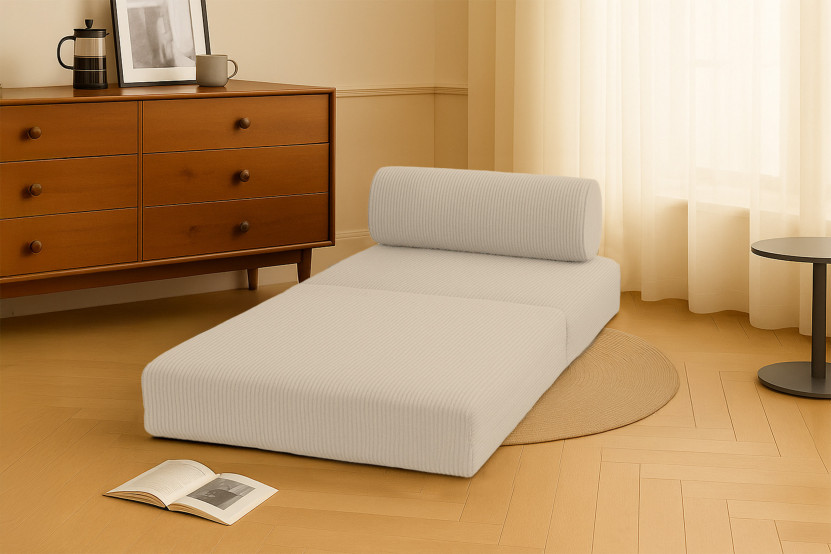 Fauteuil convertible et modulable - Velours côtelé - Beige