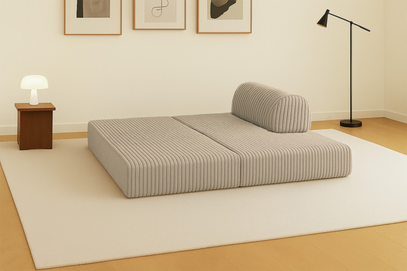 Canapé droit convertible et modulable 2 places - Velours côtelé XL - Taupe