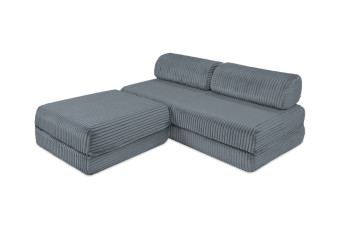 Canapé d'angle convertible 4 places - Velours côtelé XL - Gris