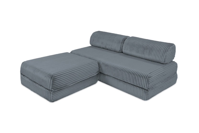 Canapé d'angle convertible 4 places - Velours côtelé XL - Gris